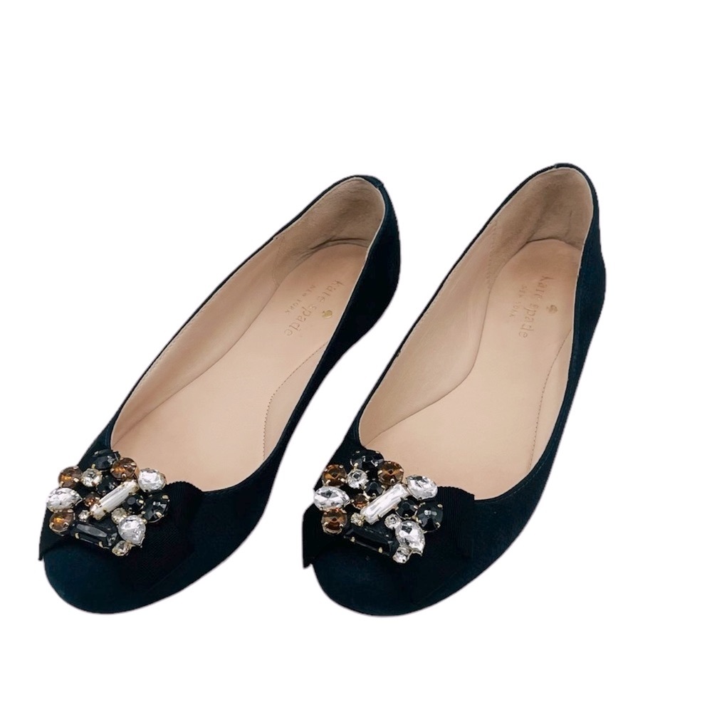 Kate Spade Juno Navy Soft Tumbled Nubuck Jeweled Ballet Flats